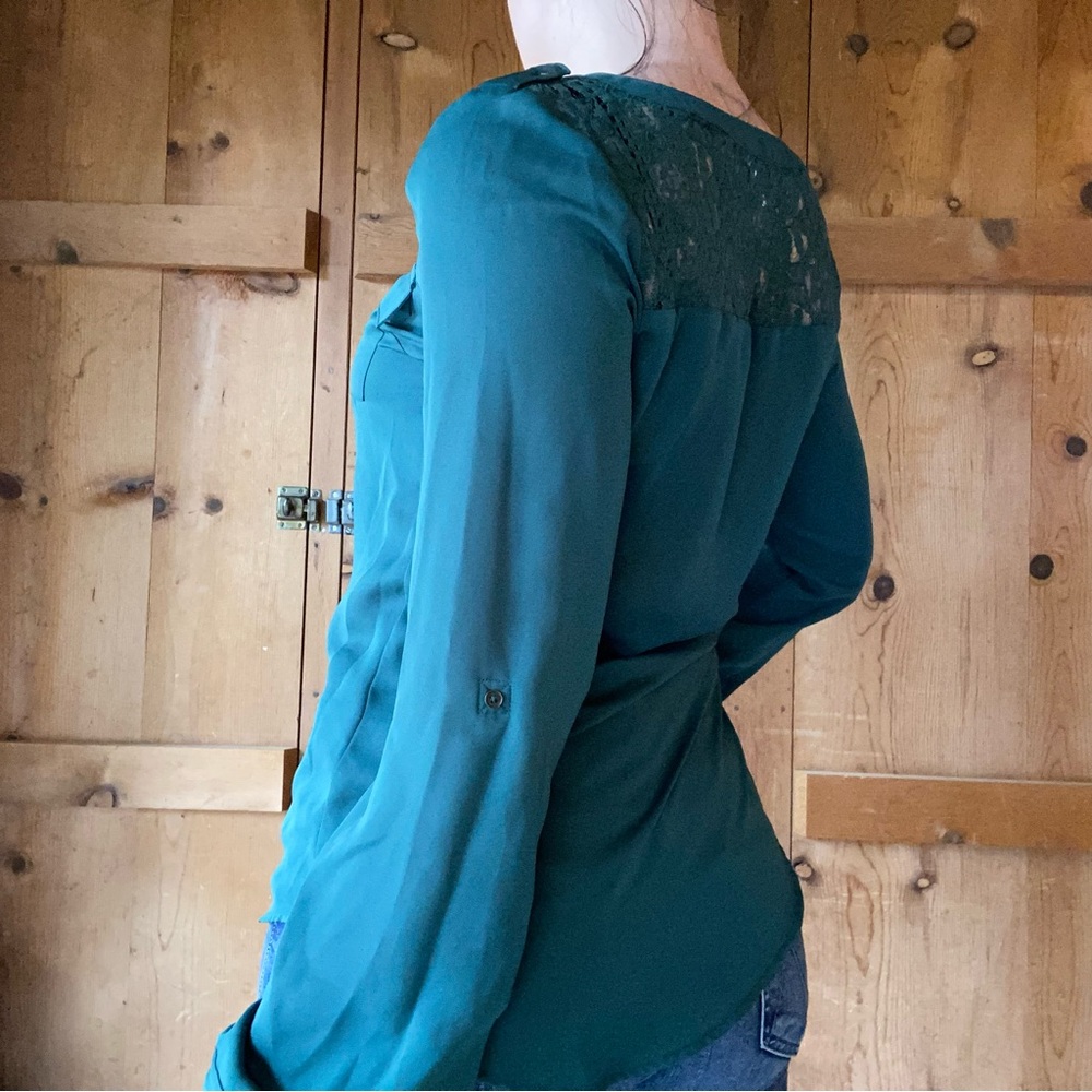 🌸[ Candies ] Lace Panel Zipper Blouse - Picture 4 of 14